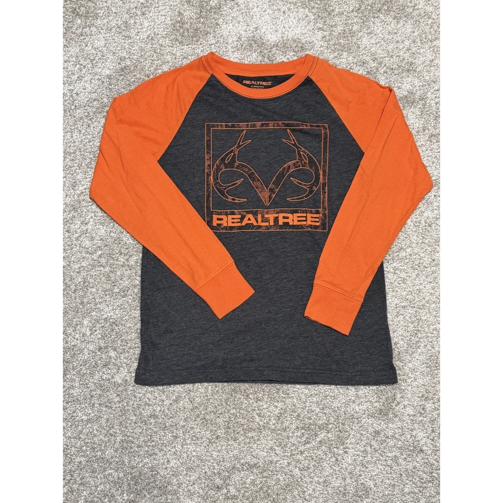Realtree By Green Source‎ Boy's Large 10/12  Long Sleeve T Shirt Orange Sleeves